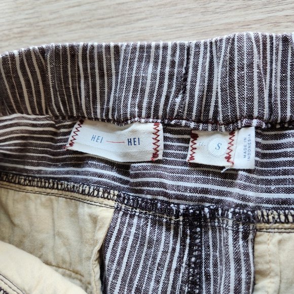 Hei Hei Anthropologie Coastal Striped 100% Linen Pull On Crop Pants Pocket - Picture 6 of 8